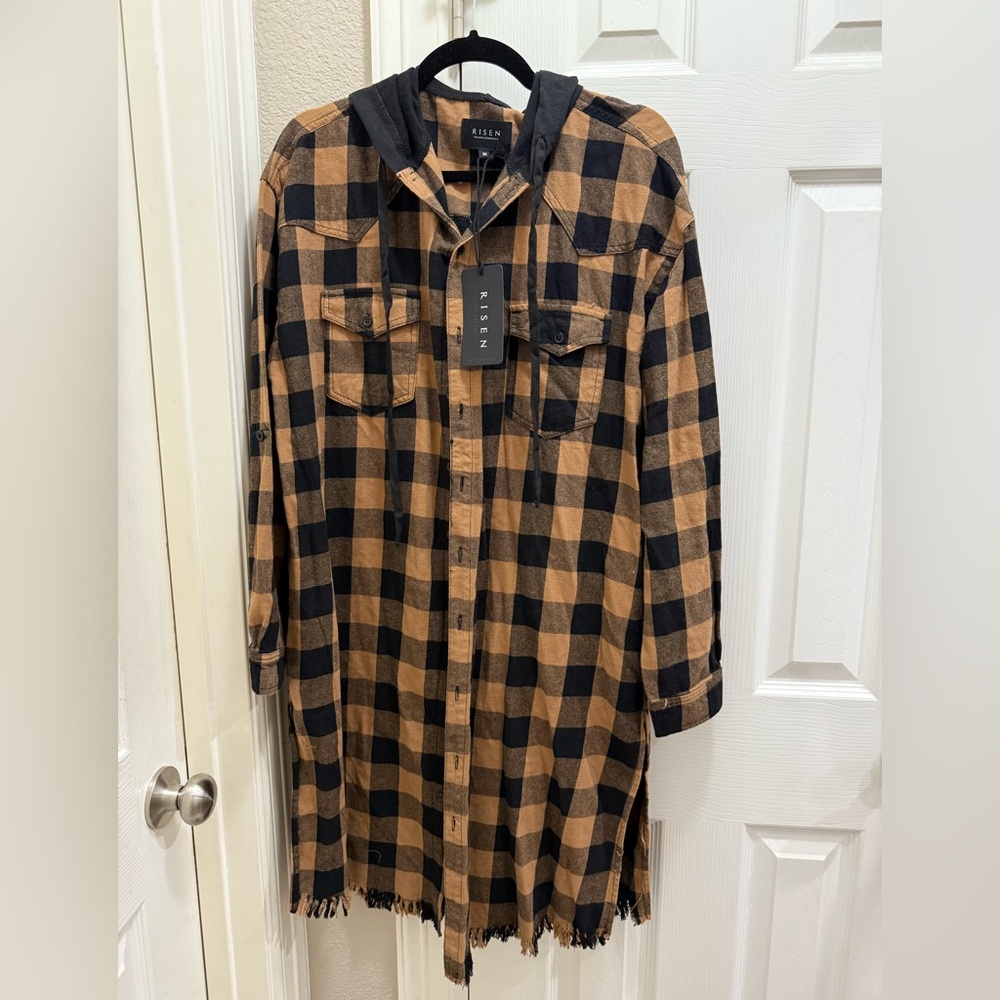 Risen Checkered Shirt Dress in Black and Tan
